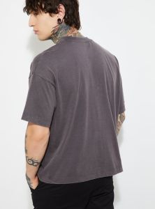Mens Grey Cotton Round Neck Printed T-Shirt