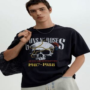 Gun and Roses Printed Mens Blue Oversized T-Shirt