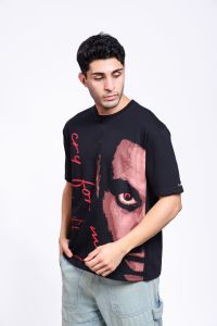 Back and Pink Printed Mens Oversized T-Shirt