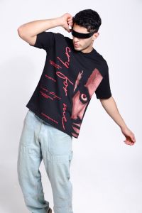 Back and Pink Printed Mens Oversized T-Shirt
