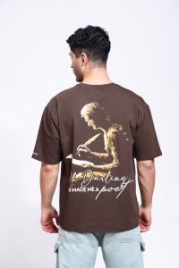 Oh Darling Printed Mens Brown Oversized T-Shirt