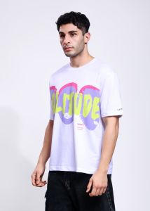 Solitude Printed Mens White Oversized T-Shirt