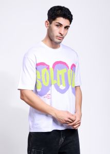 Solitude Printed Mens White Oversized T-Shirt