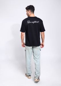 Love Unfiltered Printed Mens Black Oversized T-Shirt