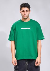 Genius Print Mens Green Cotton Oversized T-Shirt