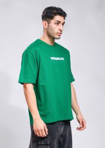 Genius Print Mens Green Cotton Oversized T-Shirt