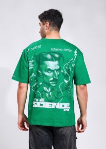 Genius Print Mens Green Cotton Oversized T-Shirt