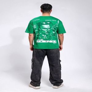 Genius Print Mens Green Cotton Oversized T-Shirt