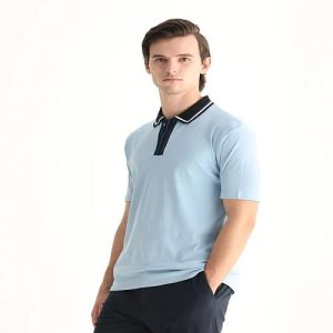 Mens Baby Blue Cotton Polo T-Shirt