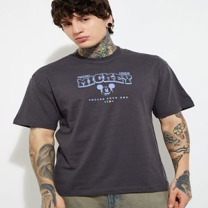 Mens Black Printed Cotton Round Neck T-shirt
