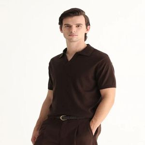 Mens Dark Brown Cotton Polo T-Shirt