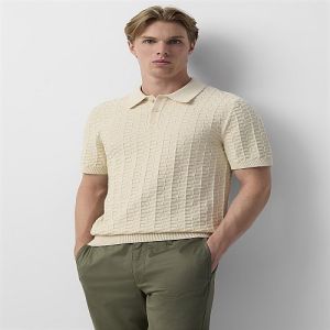 Mens Jacquard OF White Cotton Polo T-Shirt