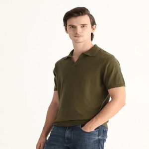 Mens Olive Green Cotton Polo T-Shirt