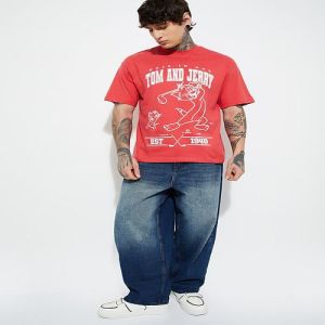 Mens Red Toma Nd Jerry Pritned Cotton Round Neck T-Shirt