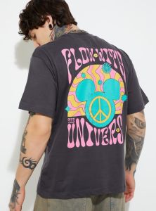 Mens Black Printed Cotton Round Neck T-shirt