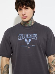 Mens Black Printed Cotton Round Neck T-shirt