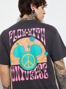 Mens Black Printed Cotton Round Neck T-shirt