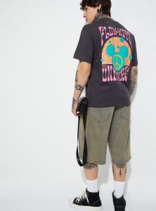 Mens Black Printed Cotton Round Neck T-shirt