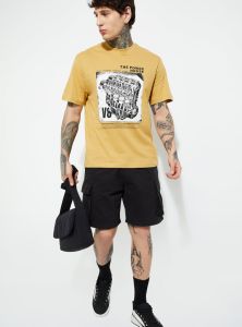 Mens Mustard Round Neck Cotton Printed T-Shirt
