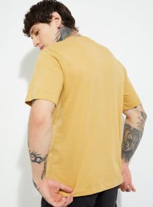 Mens Mustard Round Neck Cotton Printed T-Shirt