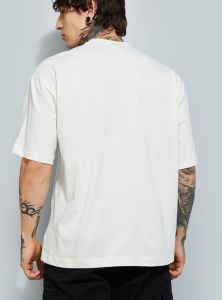 Mens Off White Round Neck Cotton Printed T-Shirt