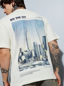 Mens White Cotton Round Neck Printed T-Shirt