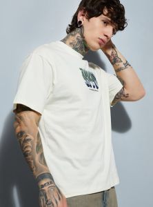 Mens White Cotton Round Neck Printed T-Shirt