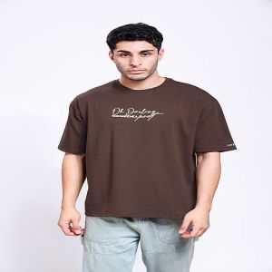 Oh Darling Printed Mens Brown Oversized T-Shirt
