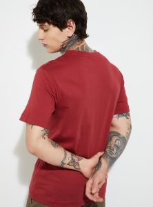 Mens Red Cotton Round Neck Printed T-Shirt