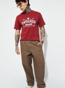Mens Red Cotton Round Neck Printed T-Shirt