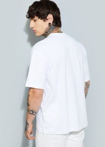 Mens White and Green Cotton Round Neck Printed T-Shirt