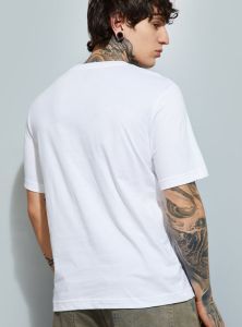 Mens White Burnout Pritned Cotton Round Neck T-Shirt