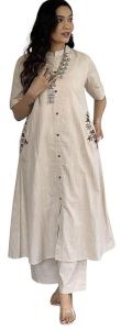 Women\'s Cotton Embroidered A-Line Kurti with Pant
