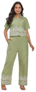 Women\'s Cotton Embroidered Crop Top Co-Ord Set