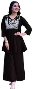 Women\'s Cotton Embroidered Flared Kurta with Pant Set