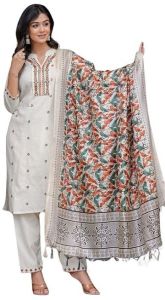 Women\'s Cotton Embroidered Straight Kurti with Pant and Dupatta Set