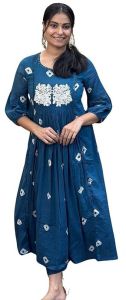 Women\'s Cotton Hand Block Printed Anarkali Kurti