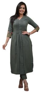 Women\'s Cotton Printed Flared Straight Kurti with Pant and Dupatta Set