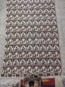 Ethnic Character Grid Print Cotton Bed Sheet