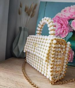 Elegant Handmade Pearl Beaded Handbag