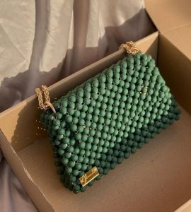Handmade Matte Green Beaded Handbag