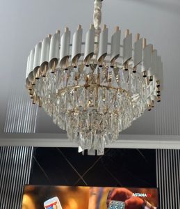 Luxury Round Modern White and Crystal Chandelier