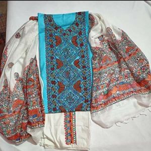 Customized Ladies Suit Handmade Madhubani Painting