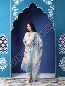 Blue Blossom Thread Work Suit