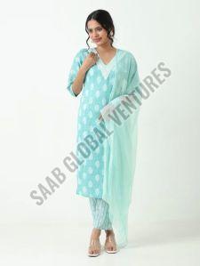 Cotton Calm Sky Blue Suit