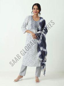 White Whisper Printed Cotton Floral Suit