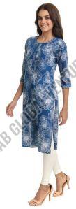 White Veil On Blue Cotton Kurti