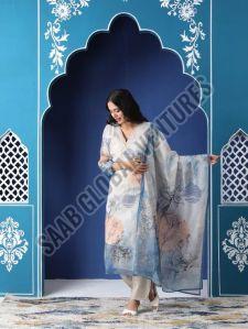 Blue Blossom Thread Work Suit