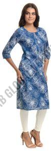 White Veil On Blue Cotton Kurti