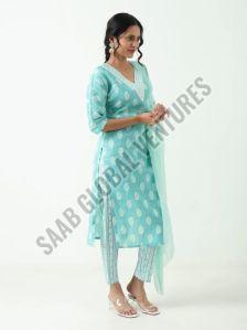 Cotton Calm Sky Blue Suit